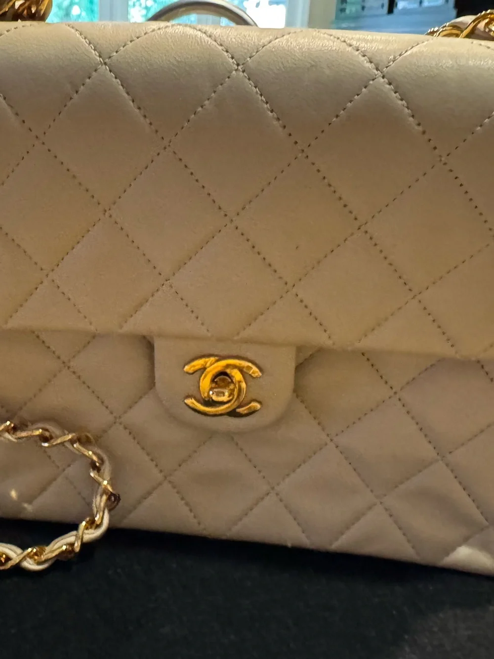 CHANEL Quilted Shoulder Bag in Taupe with Gold Hardware